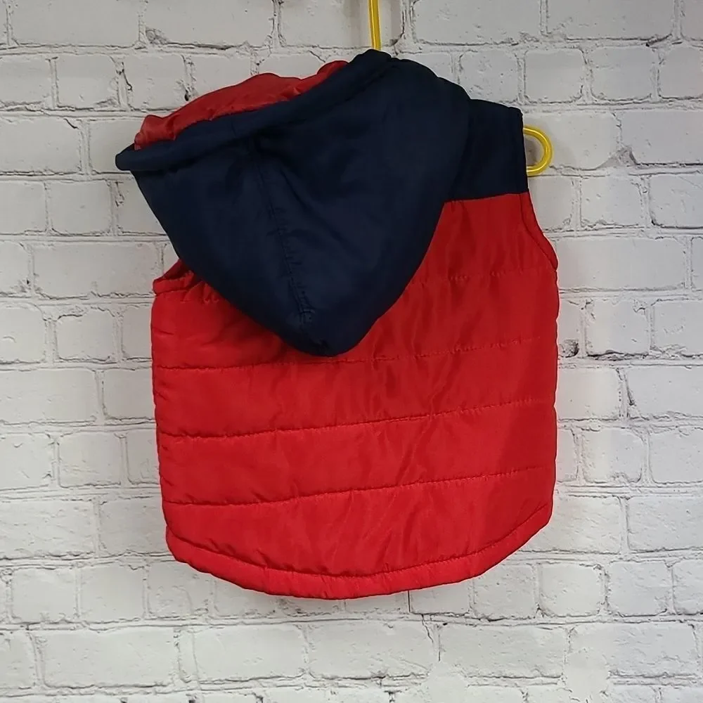 DKNY Red & Blue Winter Vest Hoodie Puffer Jacket Boys 12M Sleeveless Coat Baby